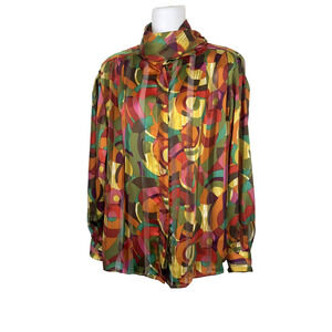 La Chine Collection by Wang Neck Scarf Blouse Strong Shoulders Semi-sheer ~‎ 12